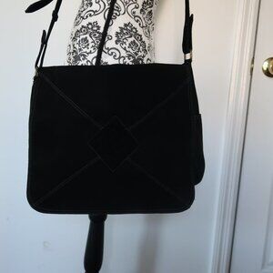 Buxton Suede Messenger/Crossbody Bag Knit Detail